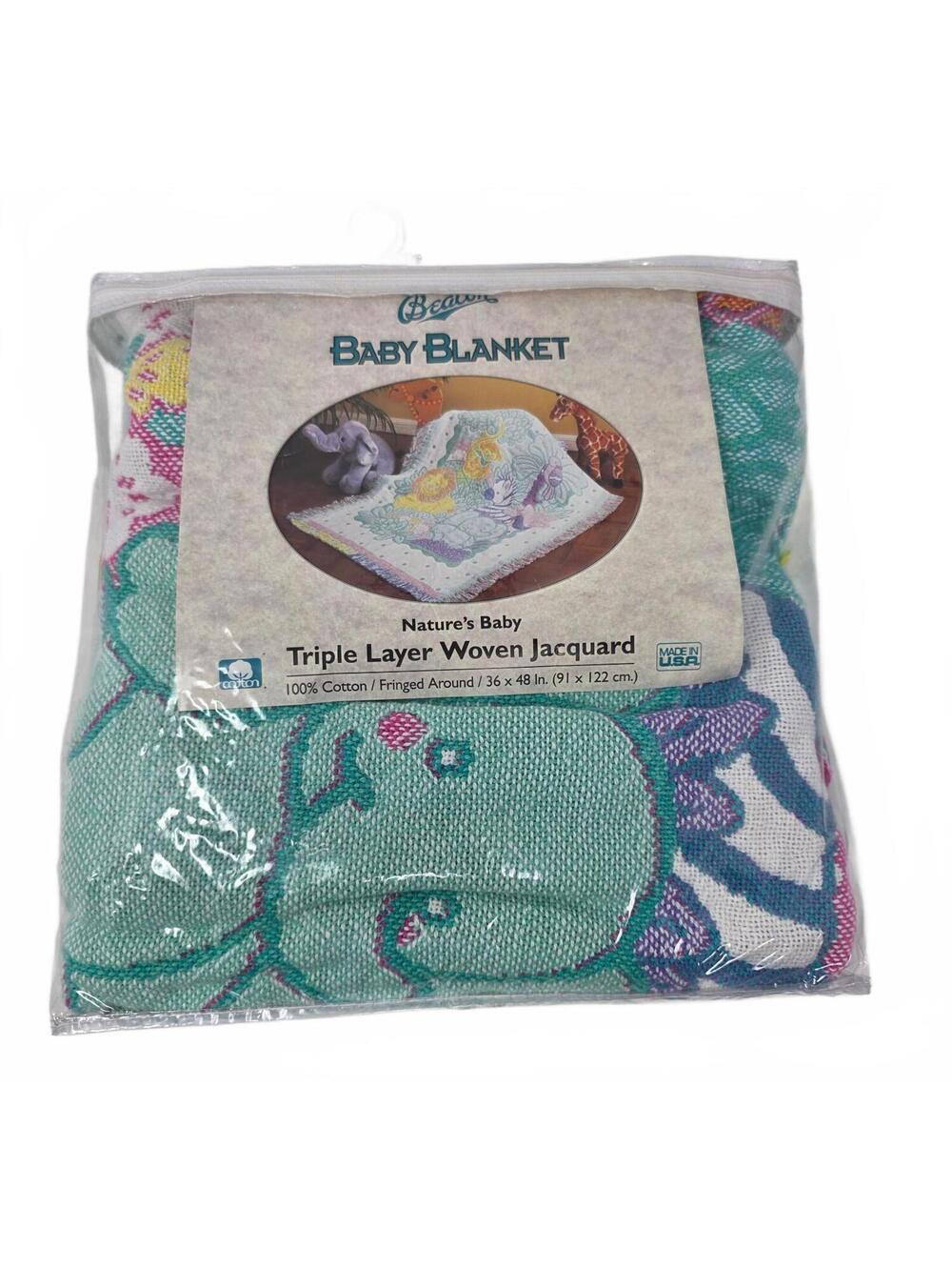 Beacon Nature’s Baby Jungle Animal Blanket Heavy Cotton Jacquard 36 x 48 USA